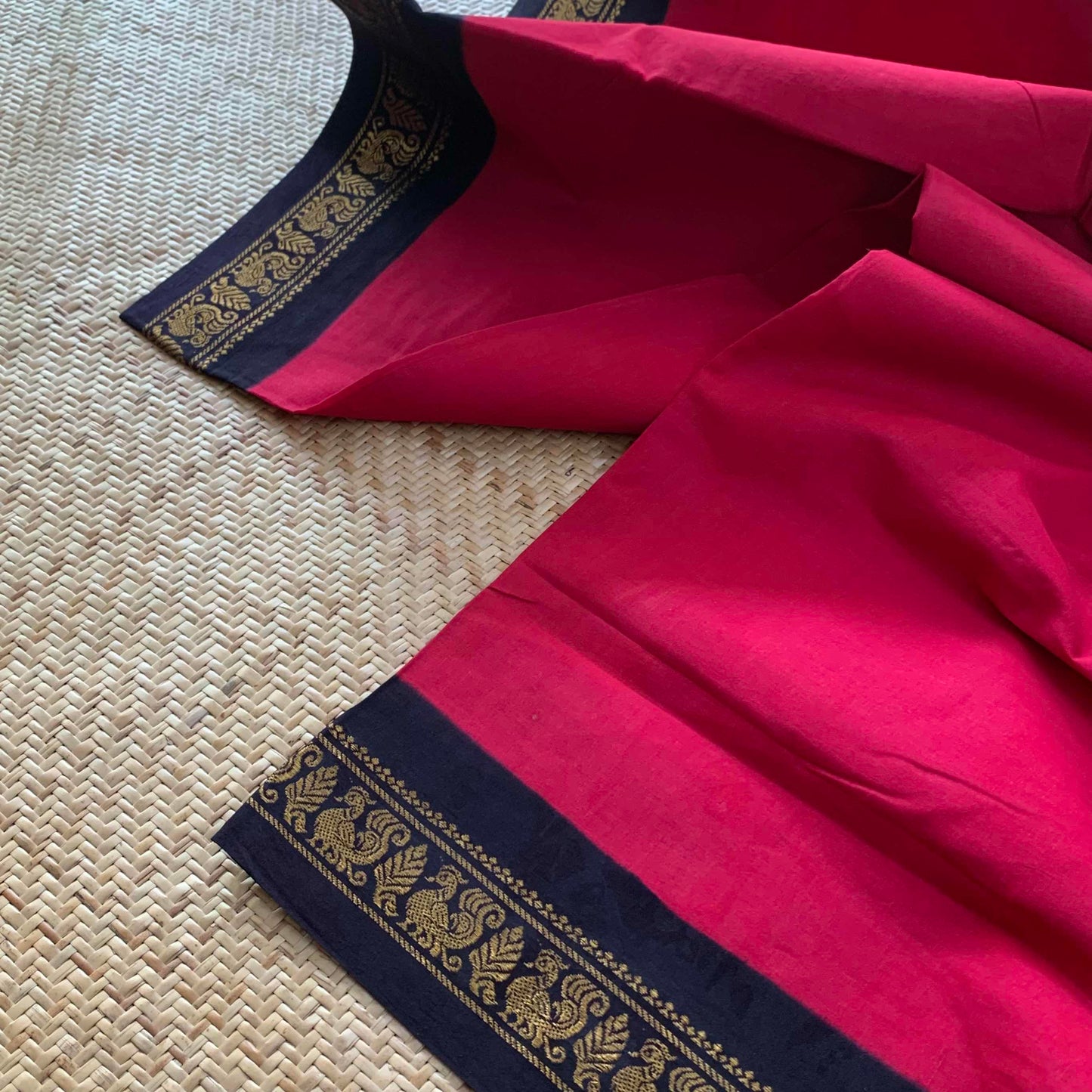 Pink Saree With Navy Half Fine Zari Border, Clamp dyed (Kattu sayam).