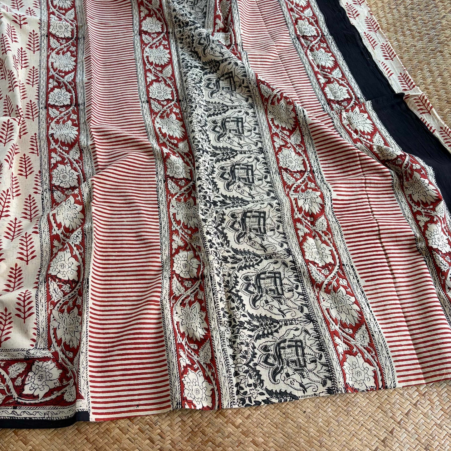 Mul Mul Cotton saree, Hand Block Printed, Beige