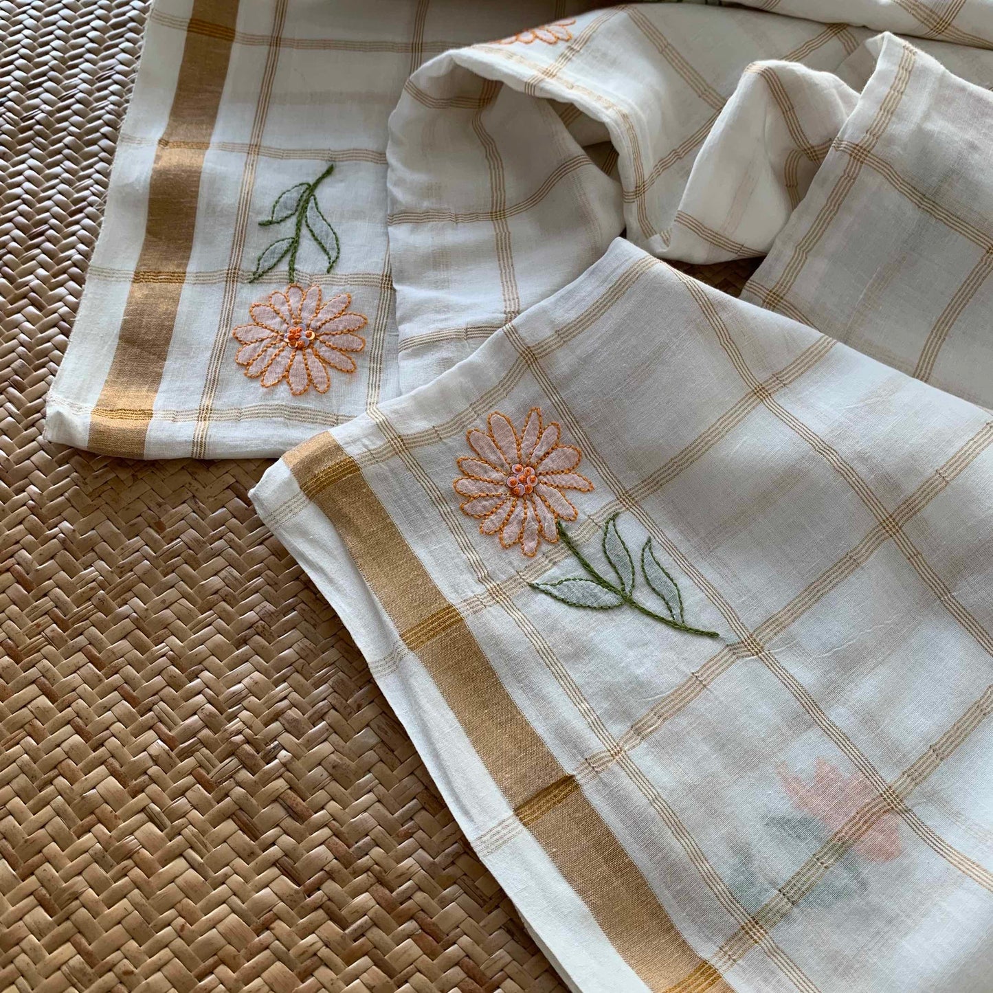 White with orange Colour thread Shadow embroidery