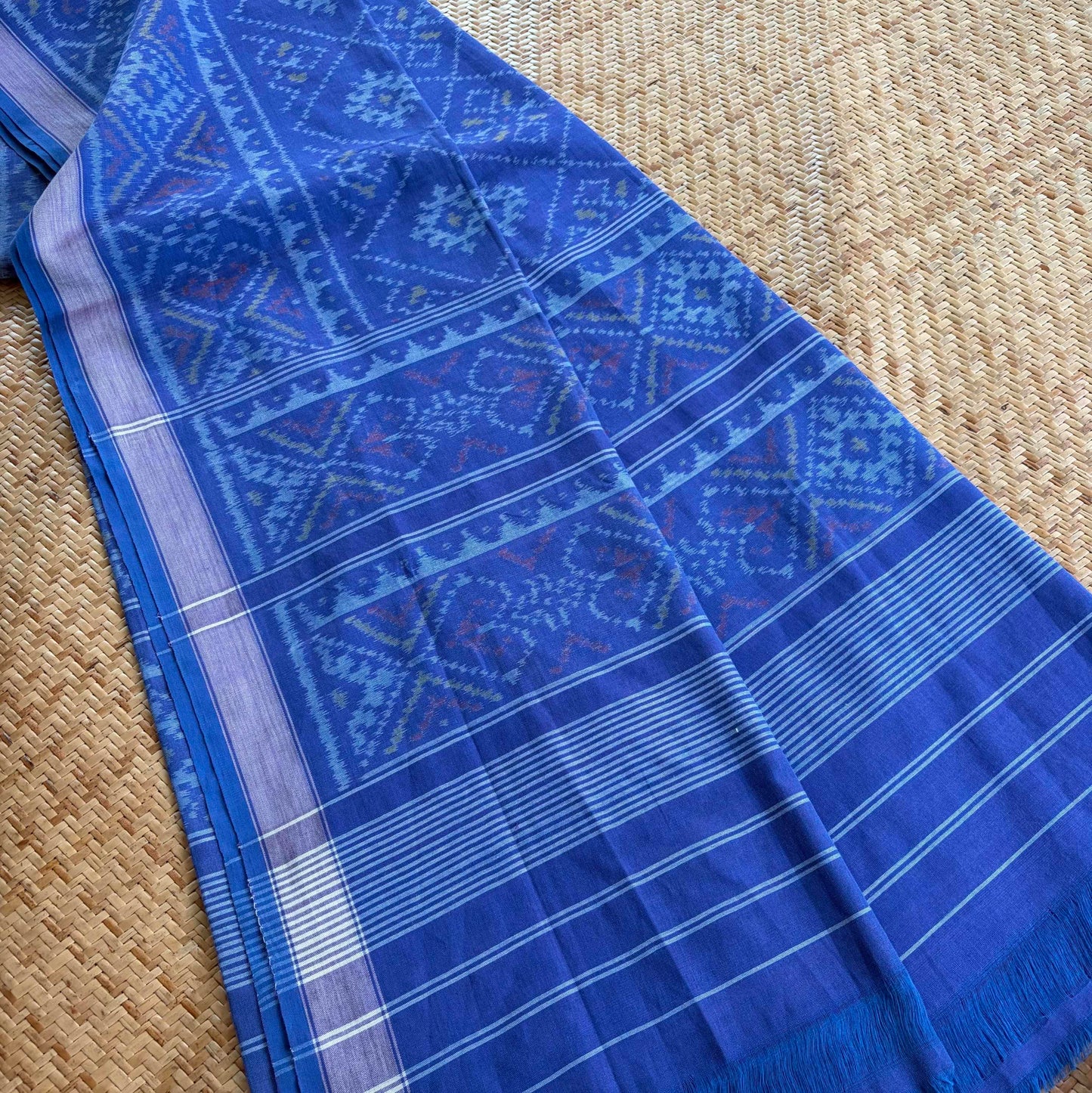 Blue, Genuine Patola Cotton Handloom Dupatta
