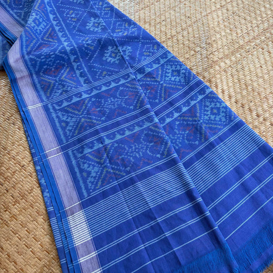 Blue, Genuine Patola Cotton Handloom Dupatta