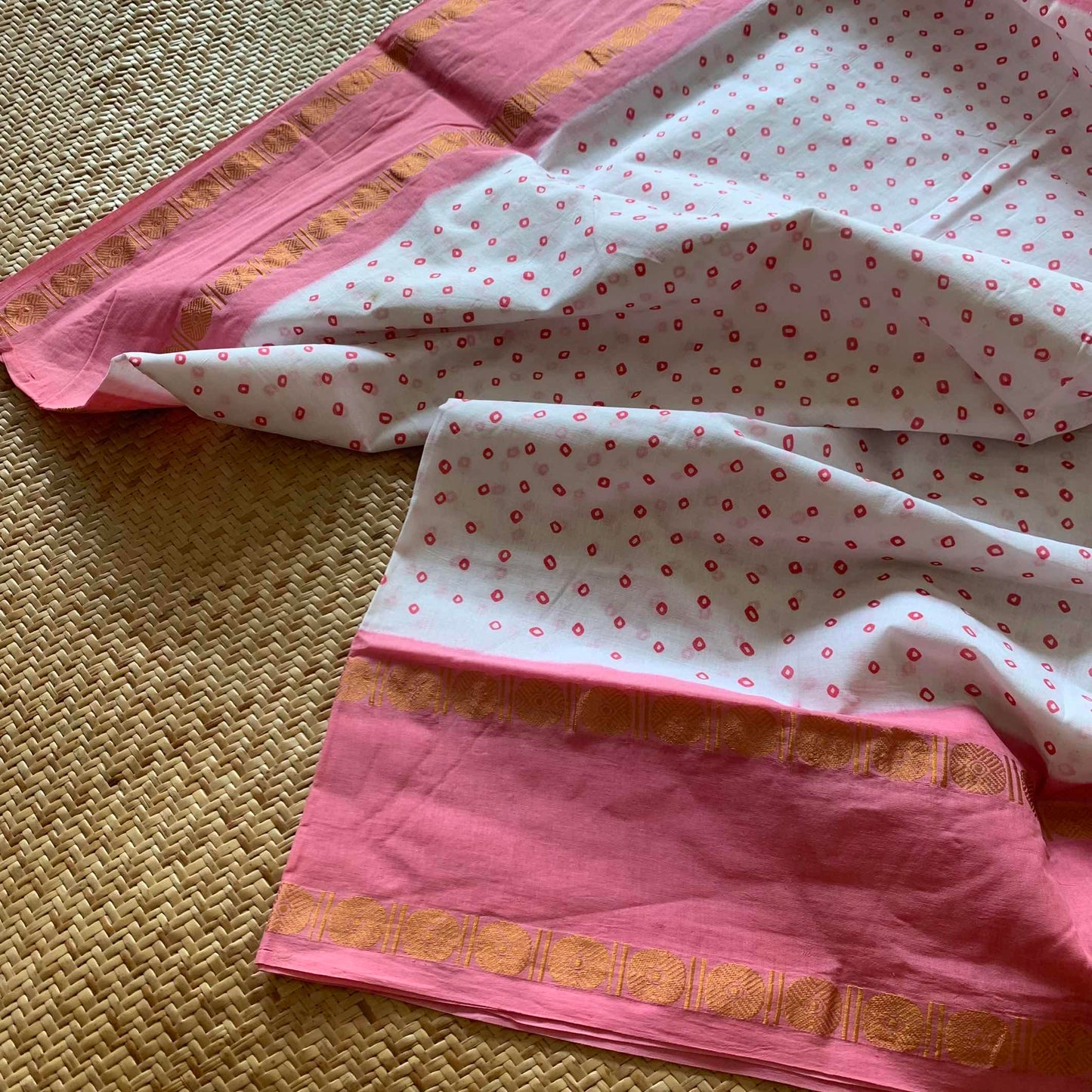 Pink Rudraksham Border With Block Print, Sungudi Saree