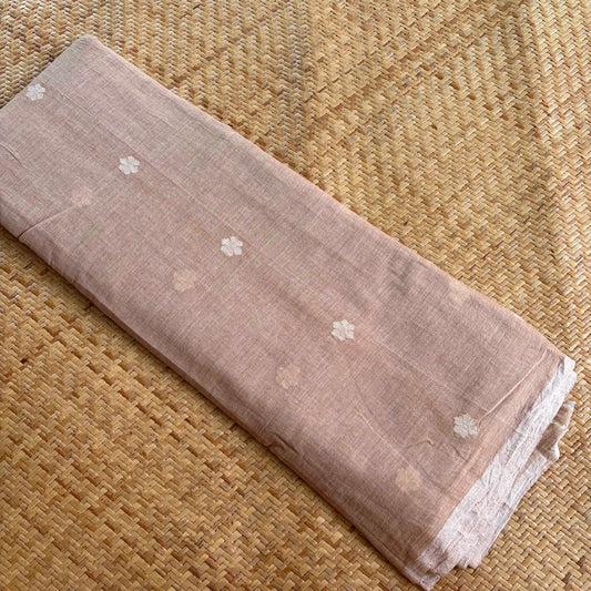 Jamdani Handloom Cotton Running Fabric, Pastel Brown