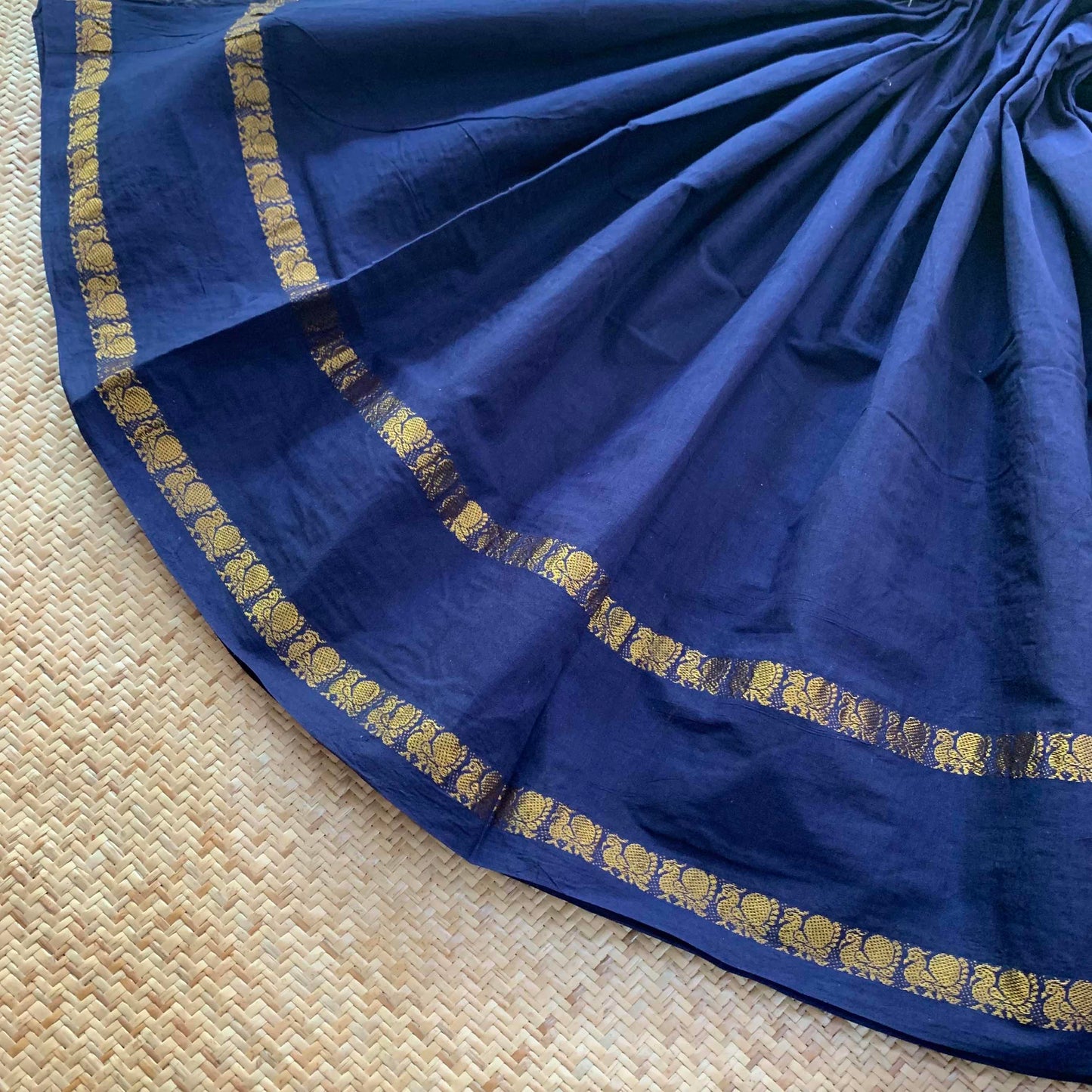 Navy Blue Saree , Zari Annam Rettai Pettu Border , Clamp dyed (Kattu sayam).