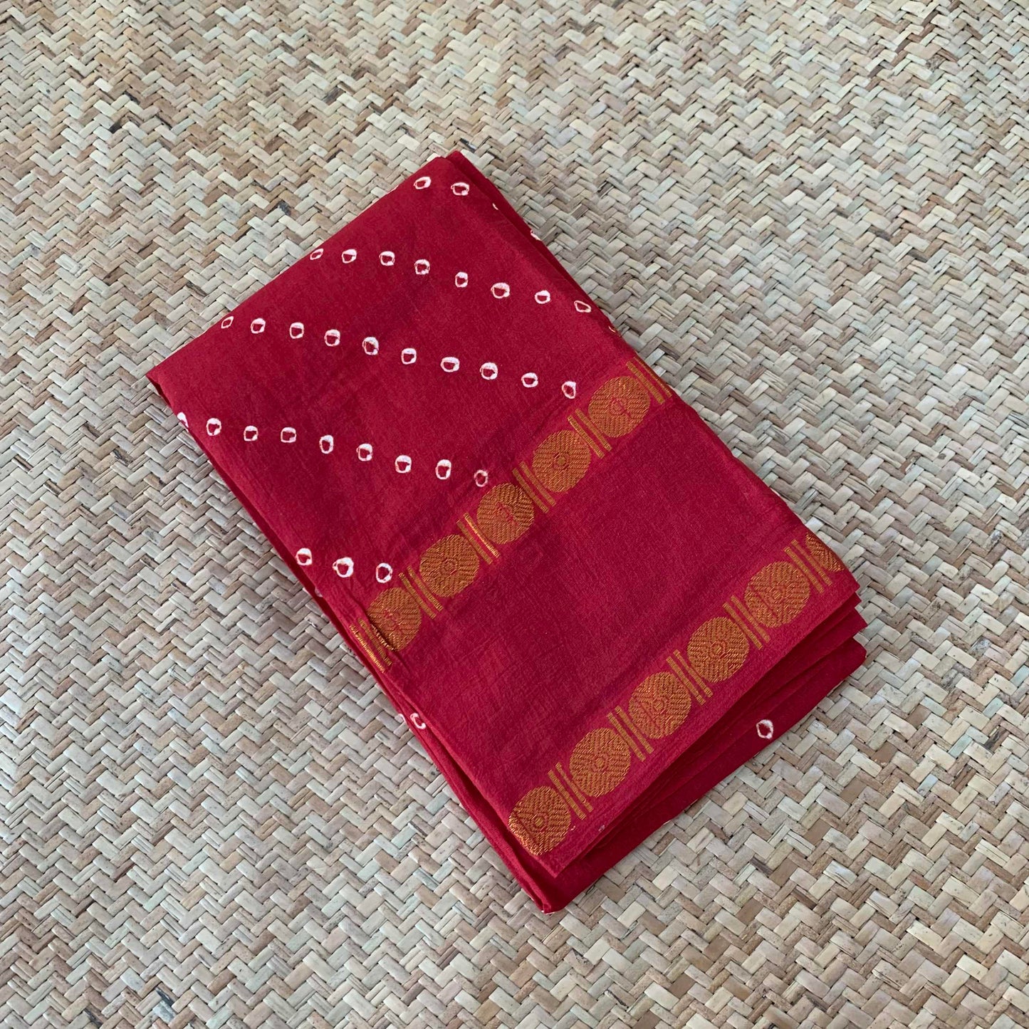 Red, Hand Knotted kaikattu Sungudi, blouse fabric