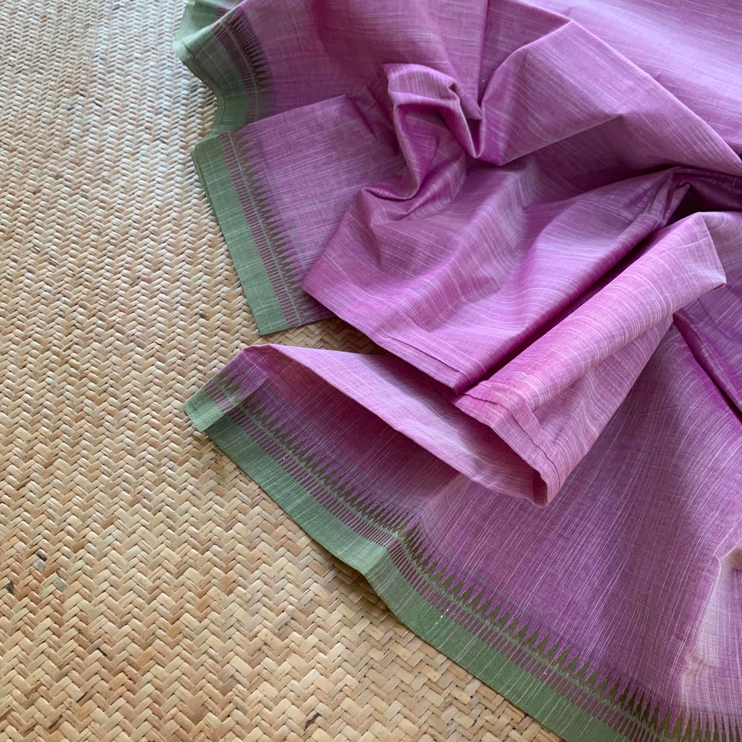 Chettinad Cotton Saree, Lavender Saree with Green Border