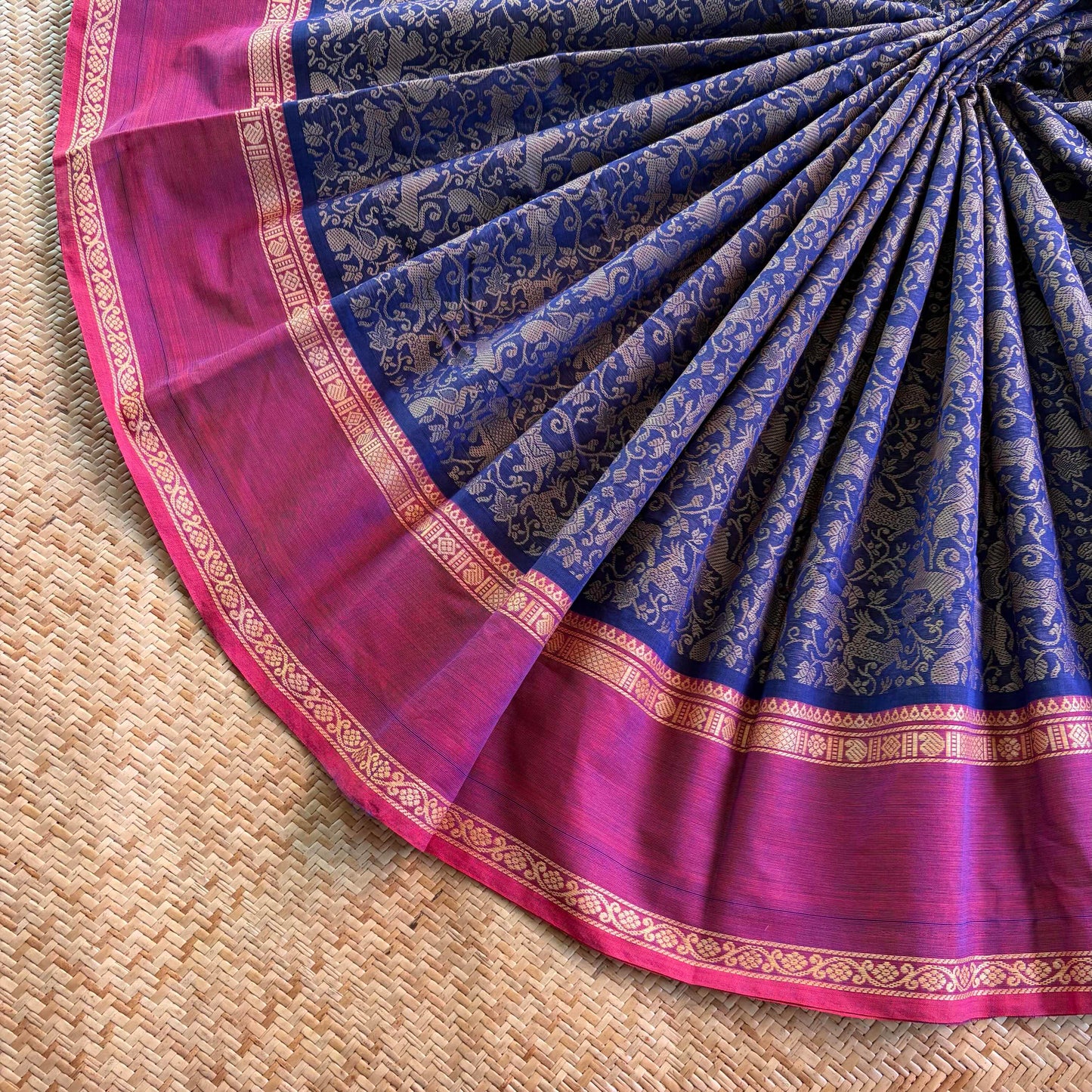 Chettinad Cotton Saree, Royal Blue Saree with Vanasingaram Design (Copy)