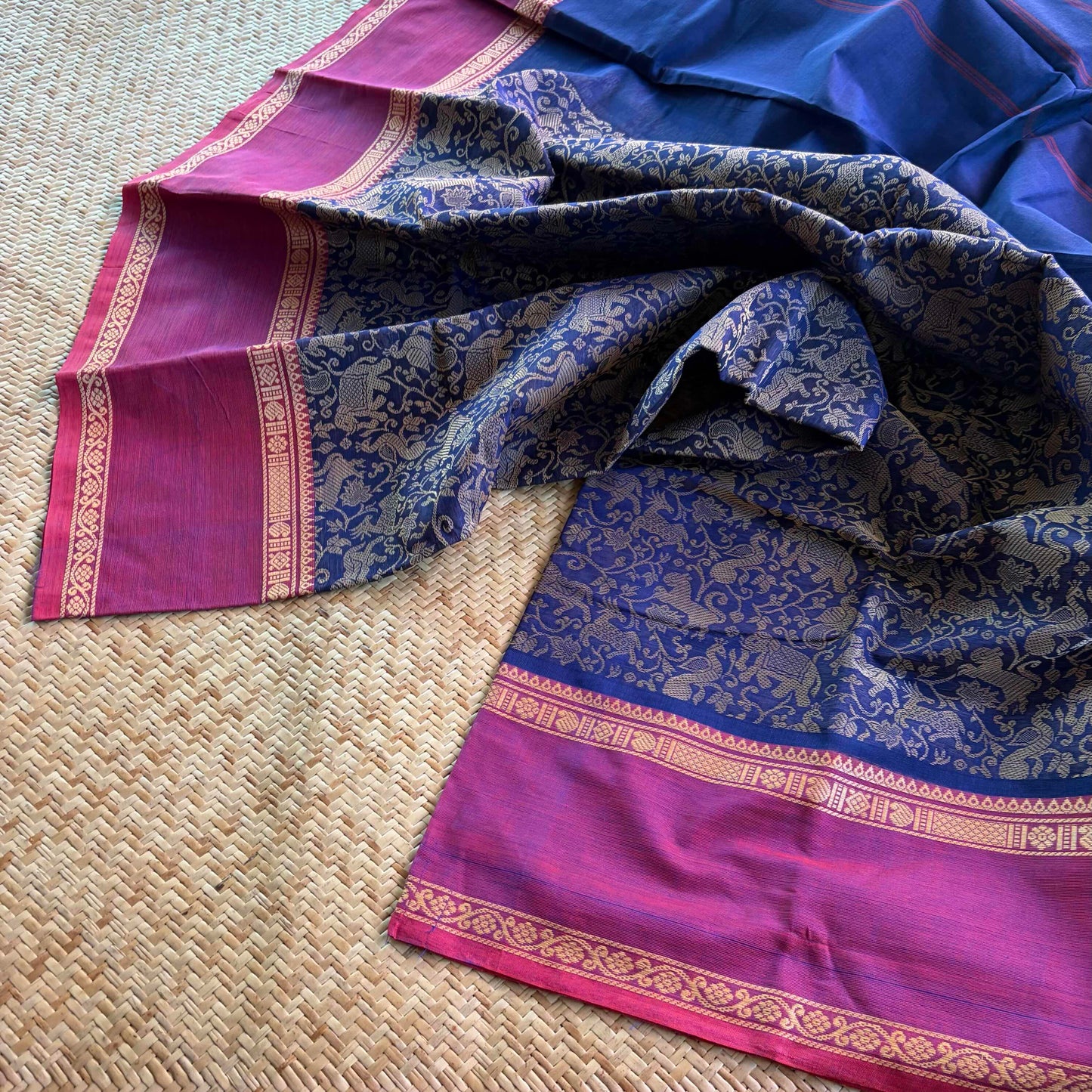 Chettinad Cotton Saree, Royal Blue Saree with Vanasingaram Design (Copy)