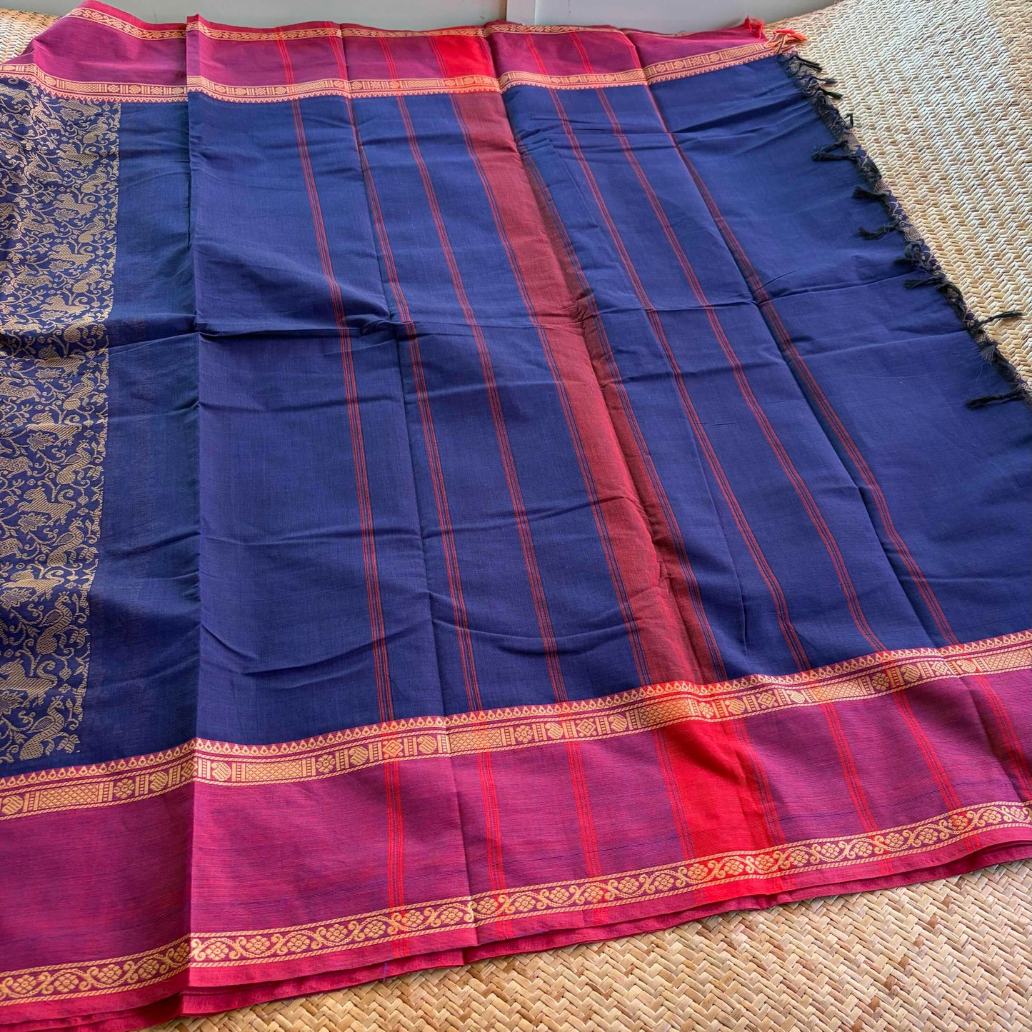 Chettinad Cotton Saree, Royal Blue Saree with Vanasingaram Design (Copy)