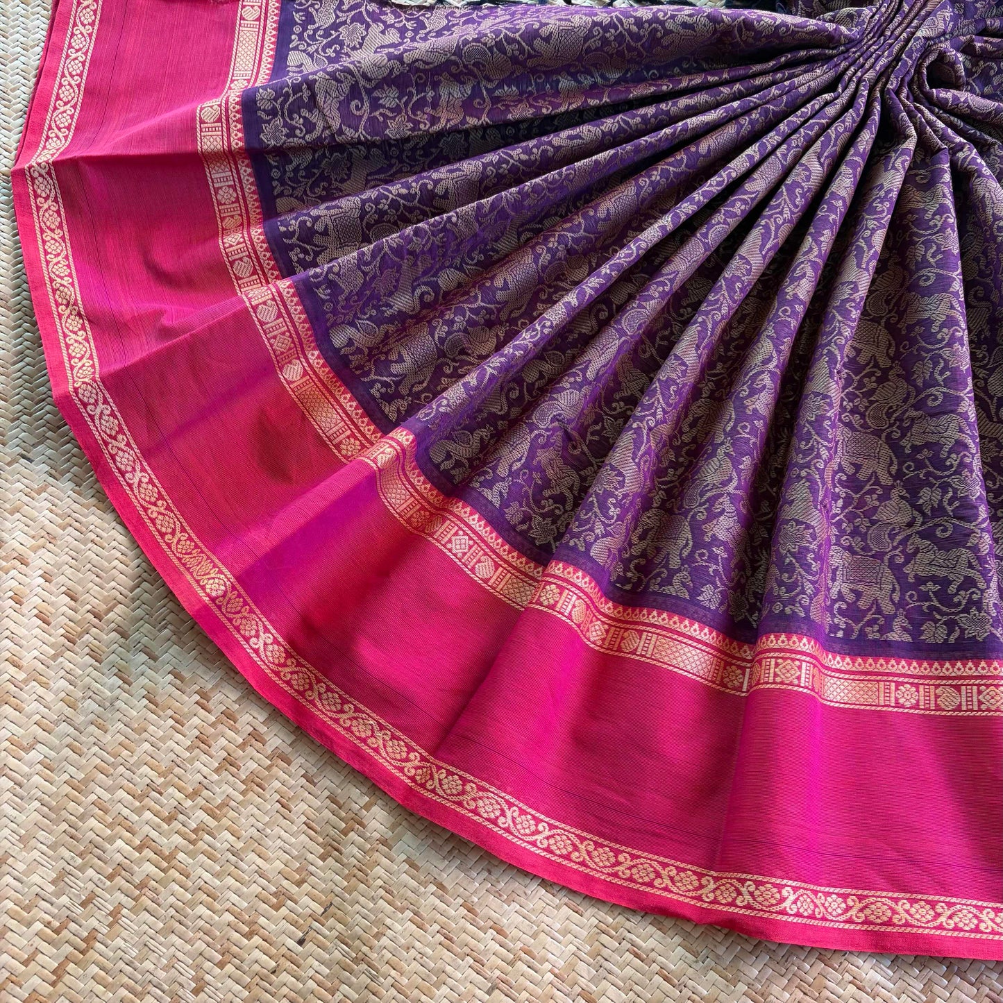 Chettinad Cotton Saree, Purple Saree with Vanasingaram Design