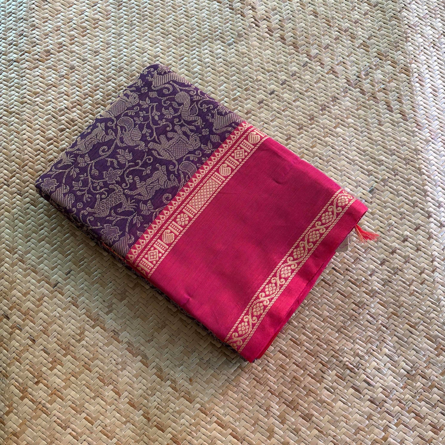 Chettinad Cotton Saree, Purple Saree with Vanasingaram Design