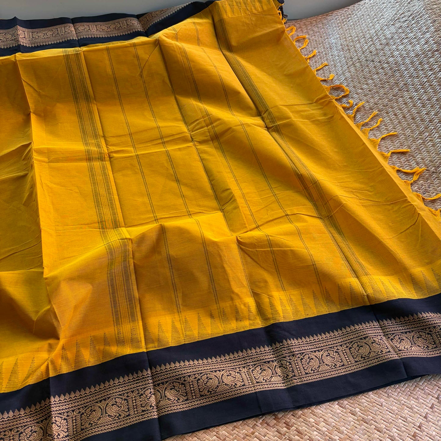 Chettinad Cotton Saree, Mustard Saree with Korvai Border