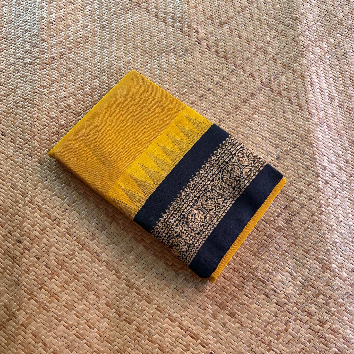 Chettinad Cotton Saree, Mustard Saree with Korvai Border