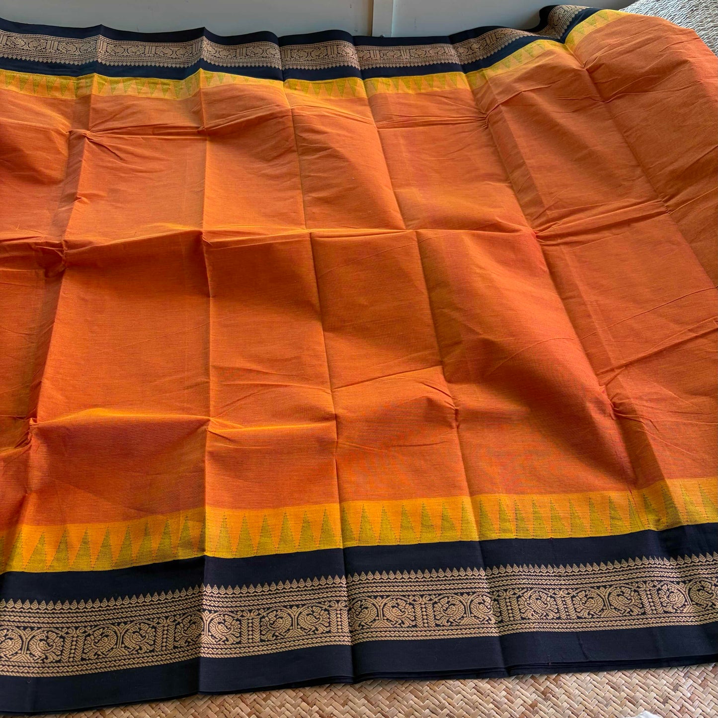 Chettinad Cotton Saree, Peach Saree with Korvai Border