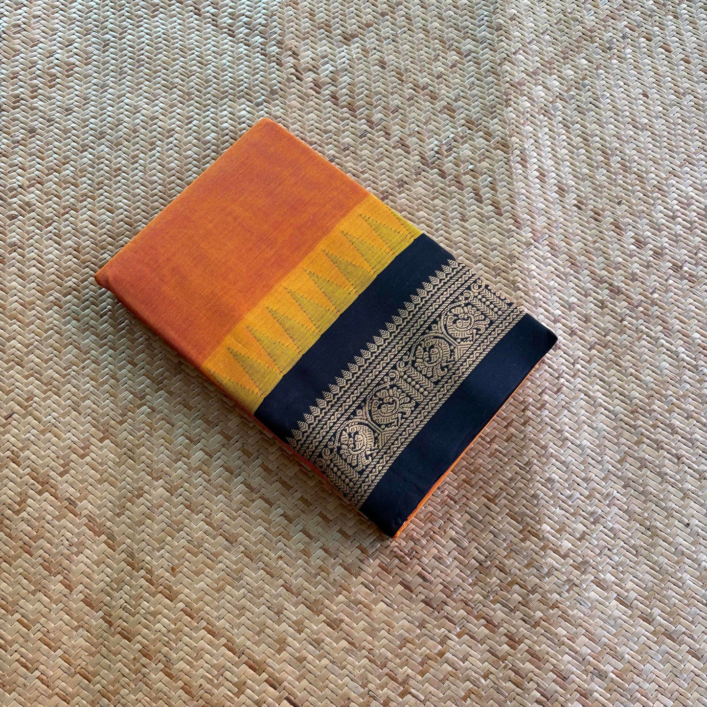 Chettinad Cotton Saree, Peach Saree with Korvai Border