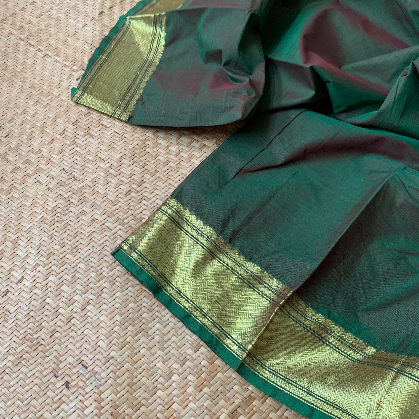 Kanchipuram Cotton Saree, Green Saree