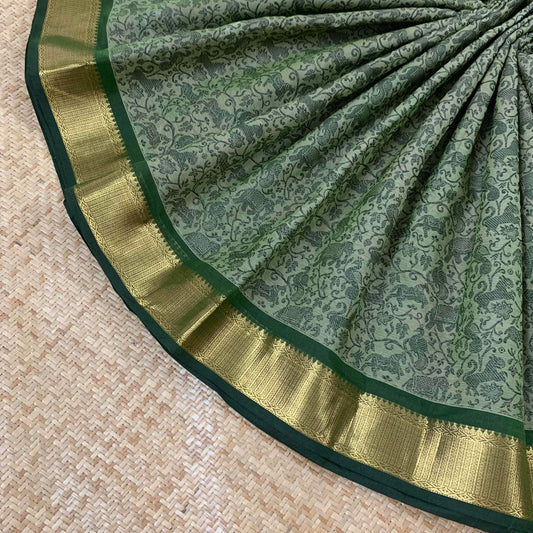 Chettinad Cotton Saree, Green Madisar 10.5 Yards Saree with Vanasingaram Design