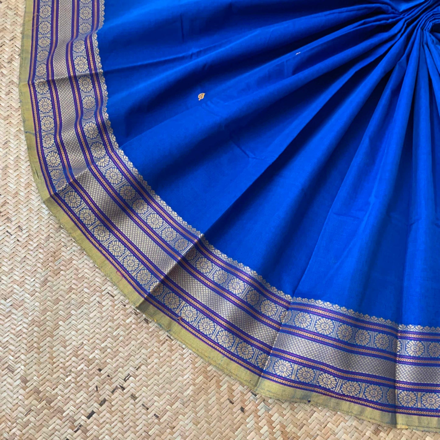 Blue saree with Rudraksha Thread Border, Chettinadu Cotton Saree