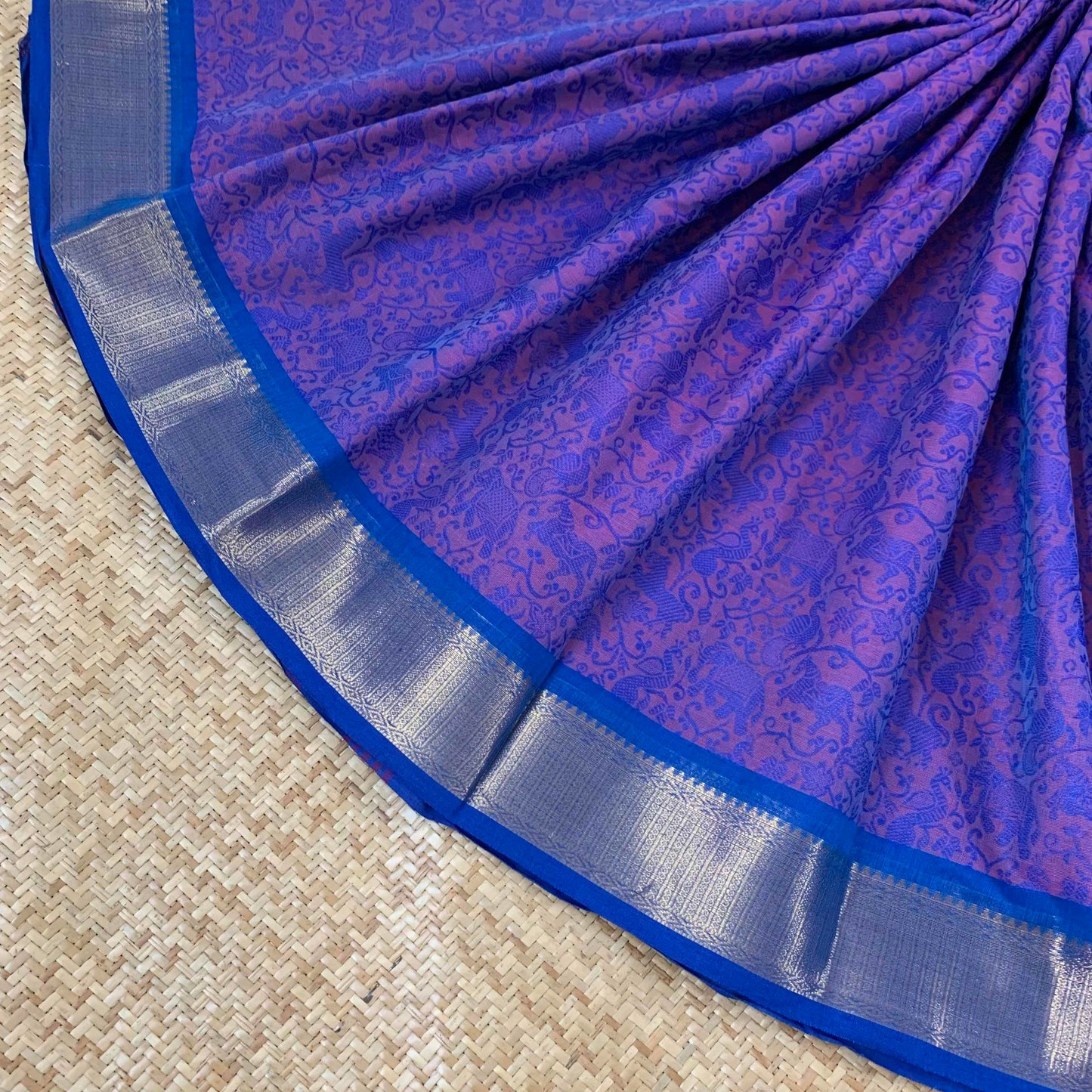 Chettinad Cotton Saree, Purple Madisar 10.5 Yards Saree with Vanasingaram Design