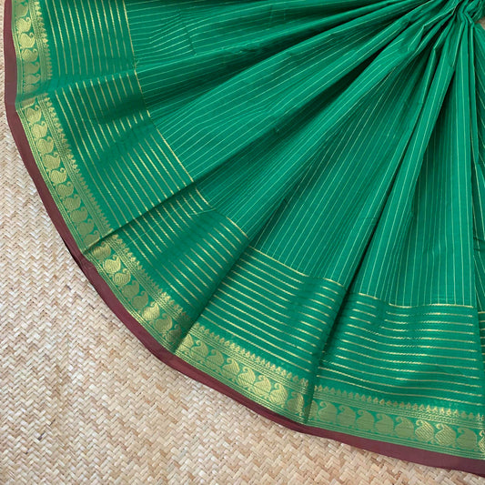 Chettinad Cotton Saree, Green Saree with Maroon Selvage