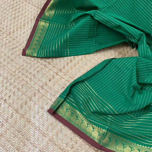 Chettinad Cotton Saree, Green Saree with Maroon Selvage