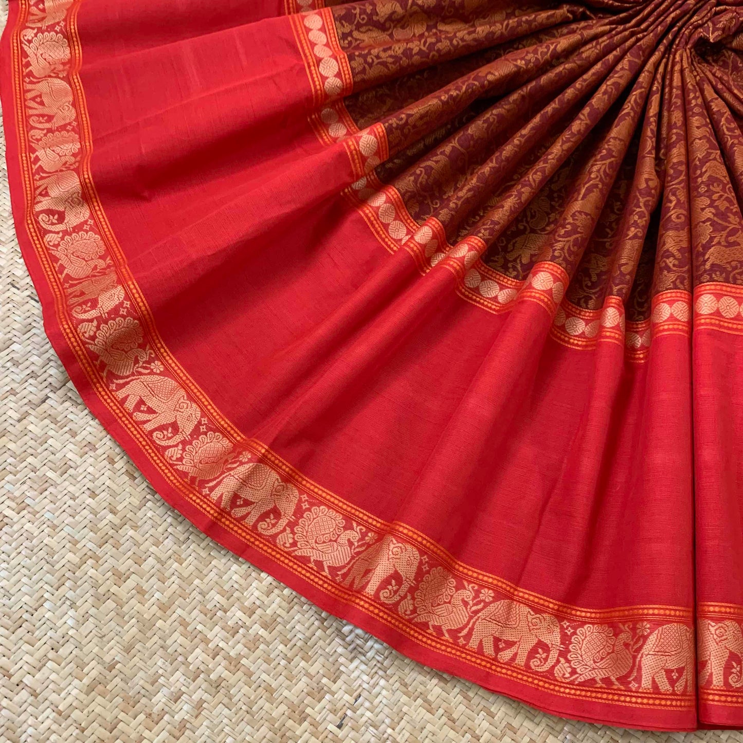 Chettinad Cotton Saree, Brown Saree with Vanasingaram Design