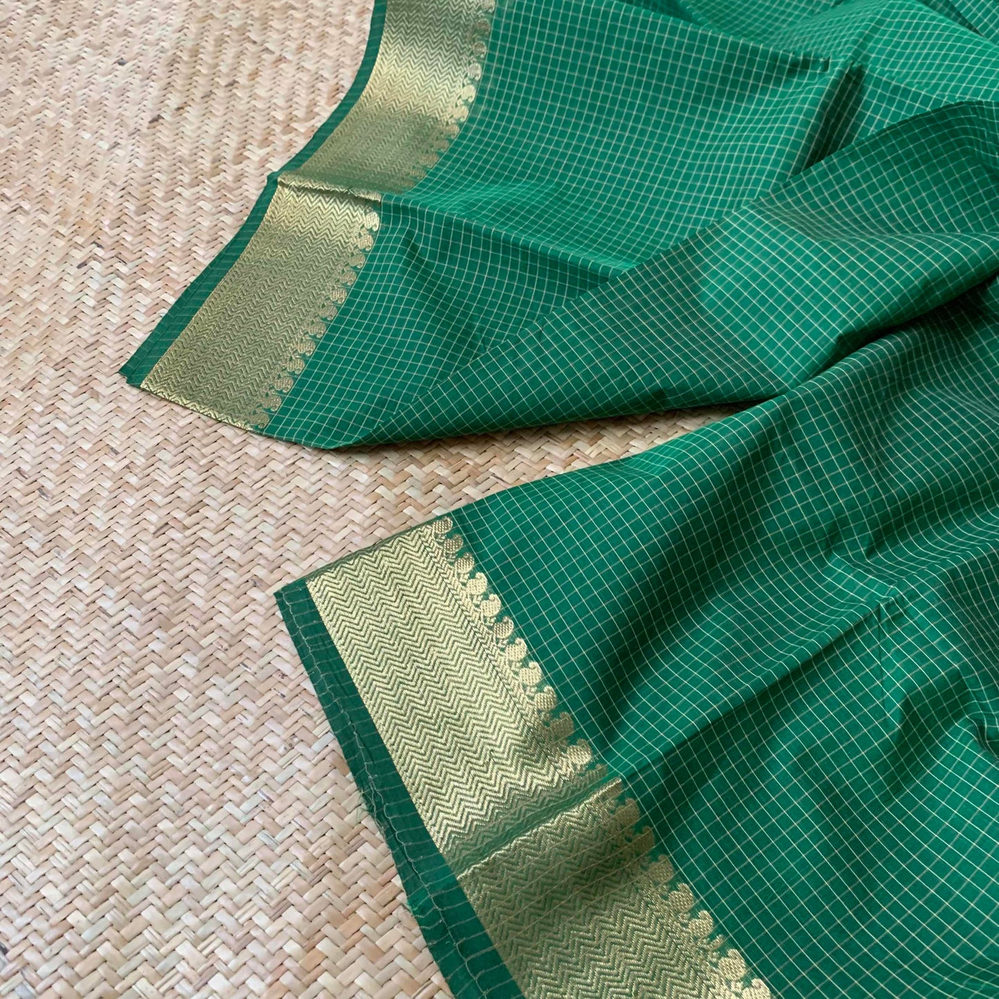 Kanchipuram cotton, Green checked