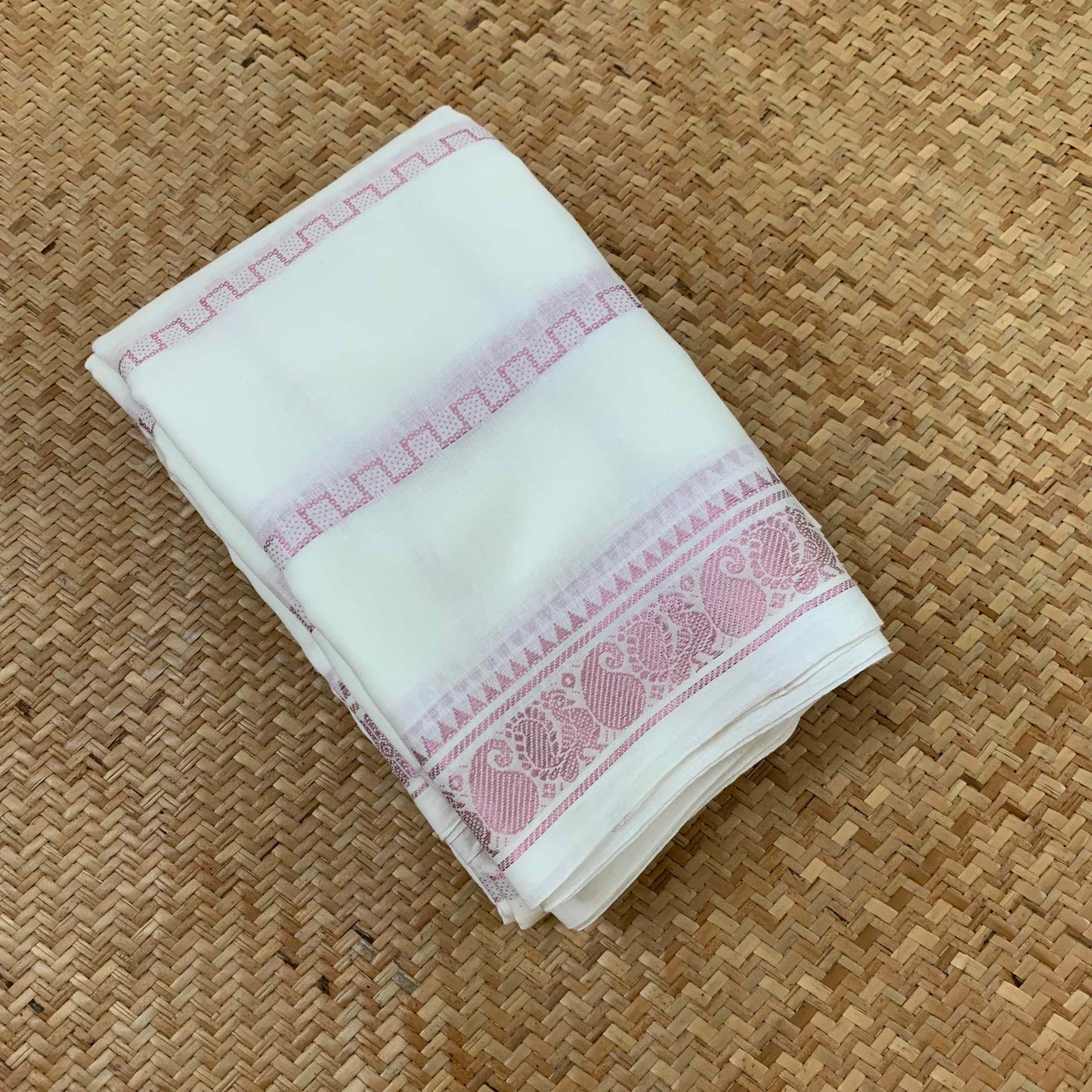 Kasavu Cotton Saree With Zari Pink Border