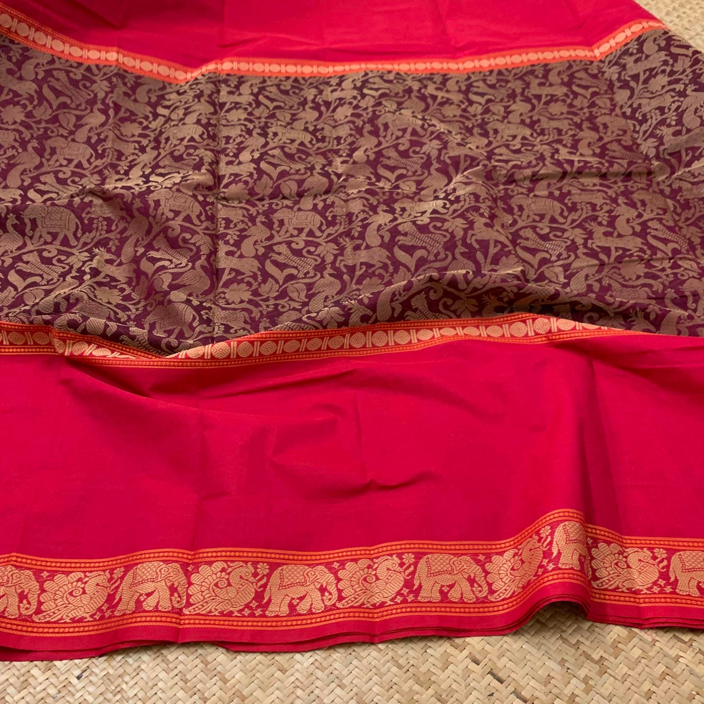 Chettinad Cotton Saree, Purple Saree with Vanasingaram Design