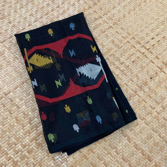 Hand woven Jamdani Muslin Cotton Blouse Piece, Black