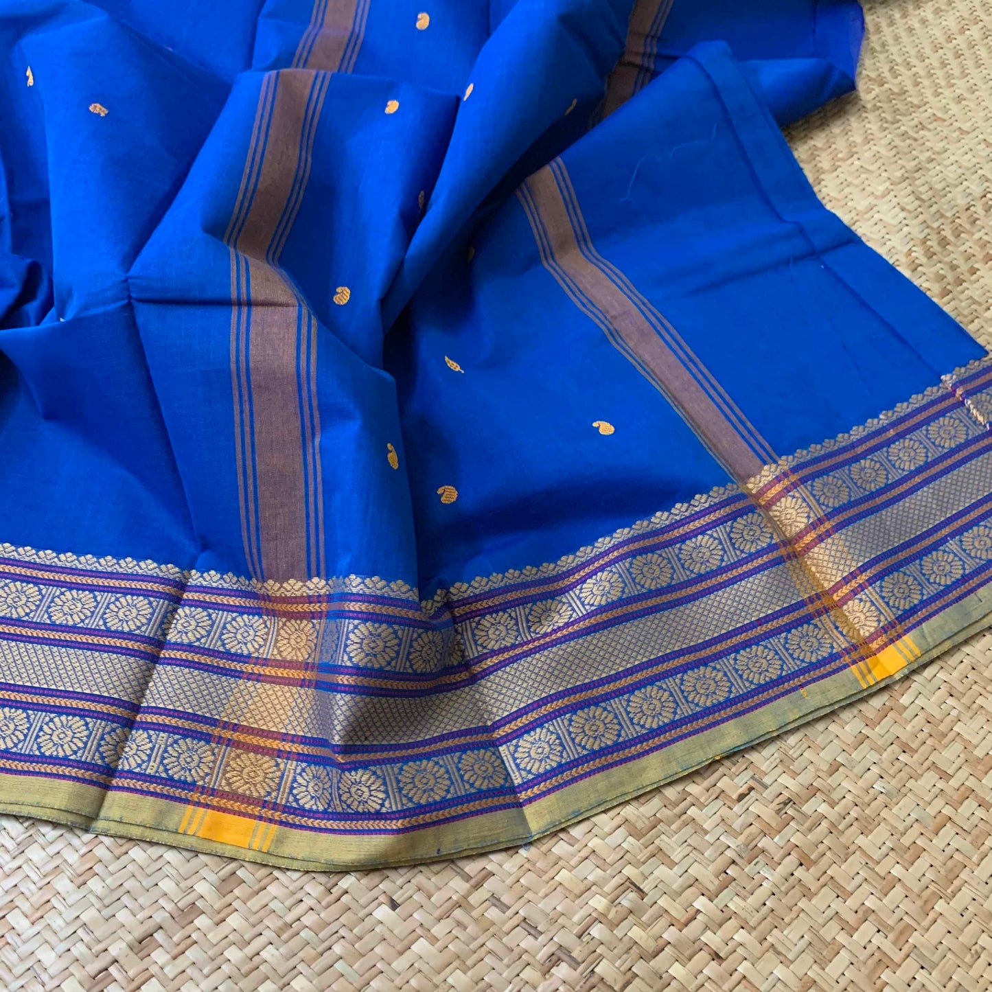 Blue saree with Rudraksha Thread Border, Chettinadu Cotton Saree
