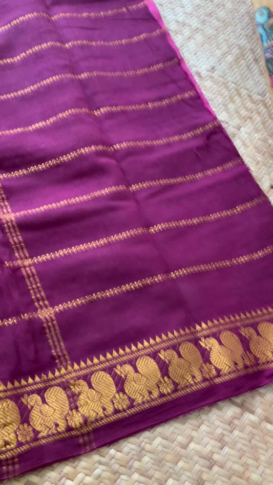 Parrot- Pomegranate Kalamkari Hand Painted on a Madurai Velthari Sungudi Cotton saree.