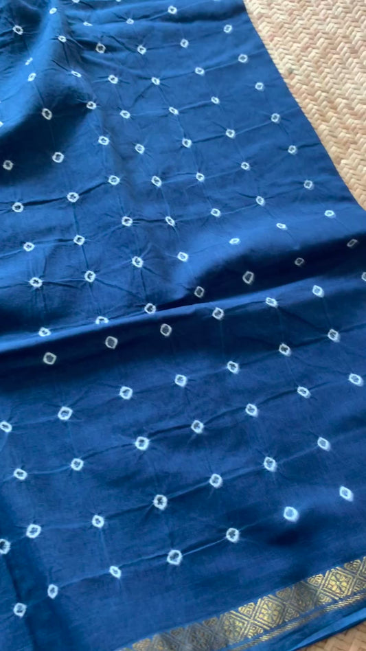 Indigo Natural Saree, Hand knotted Sungudi Cotton saree, Kaikattu Sungadi