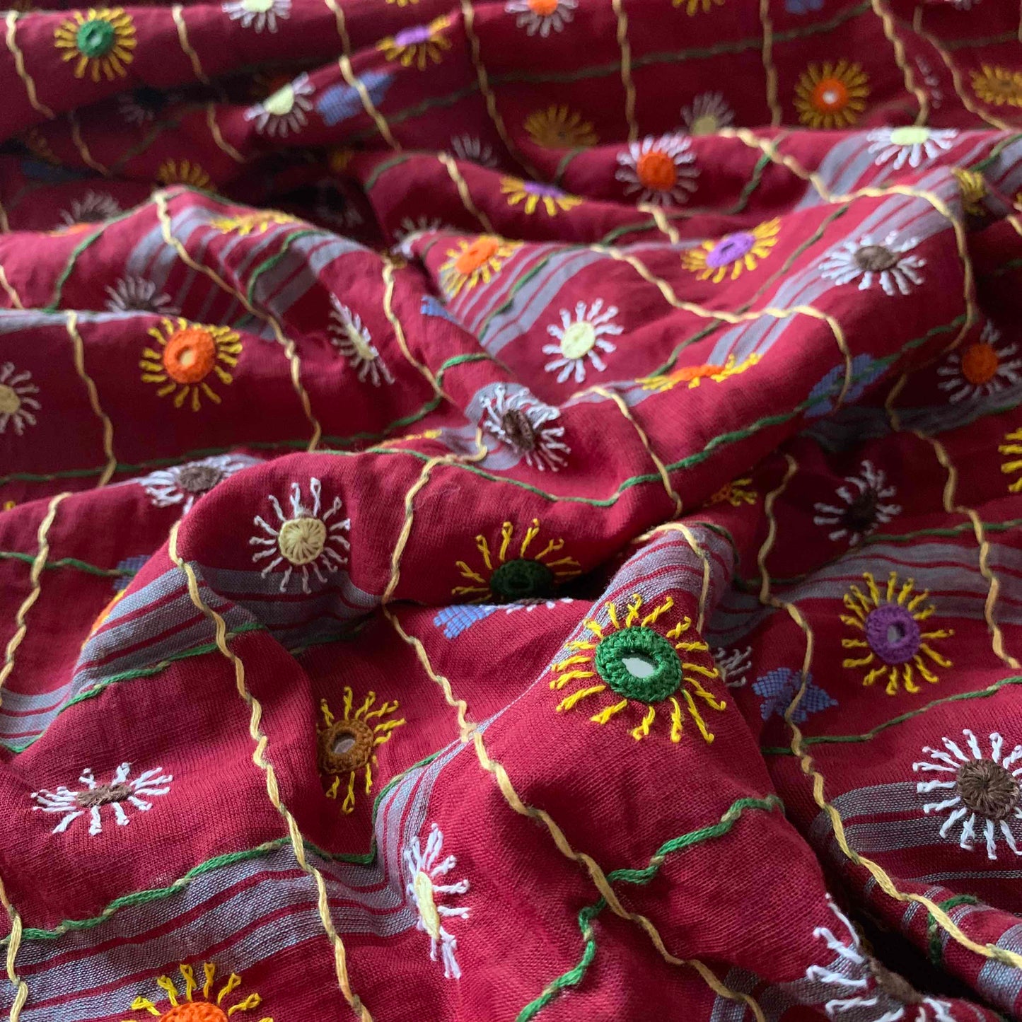 Maroon saree with multi colour thread Lambamdi embroidery