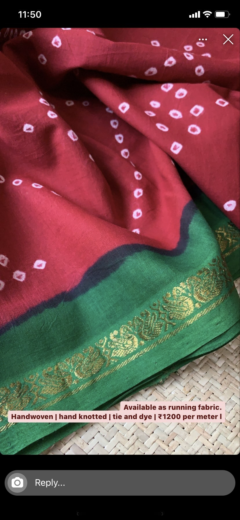 Red with Green , Hand Knotted Sungudi, blouse fabric