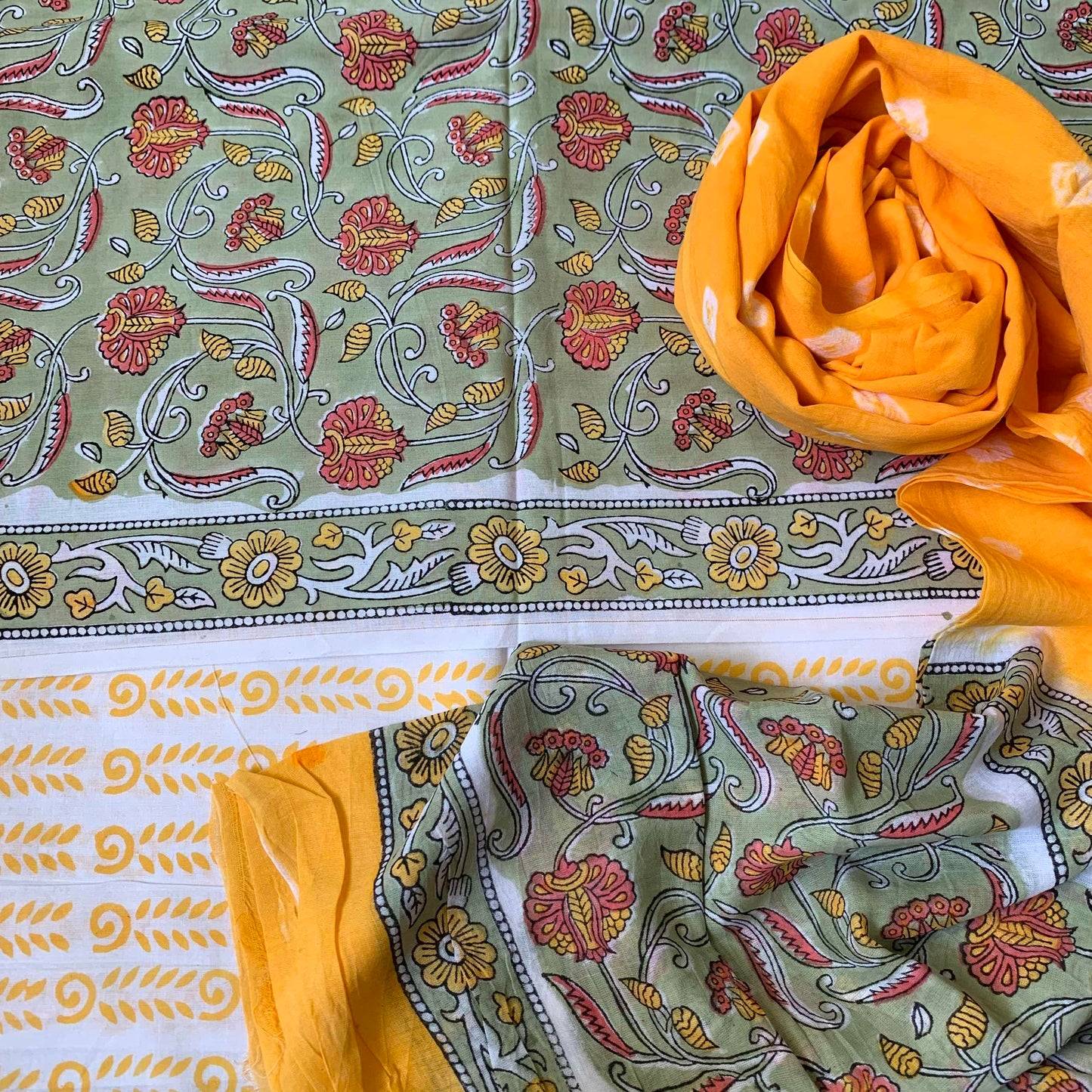 Yellow with Sage, salwar suit Material