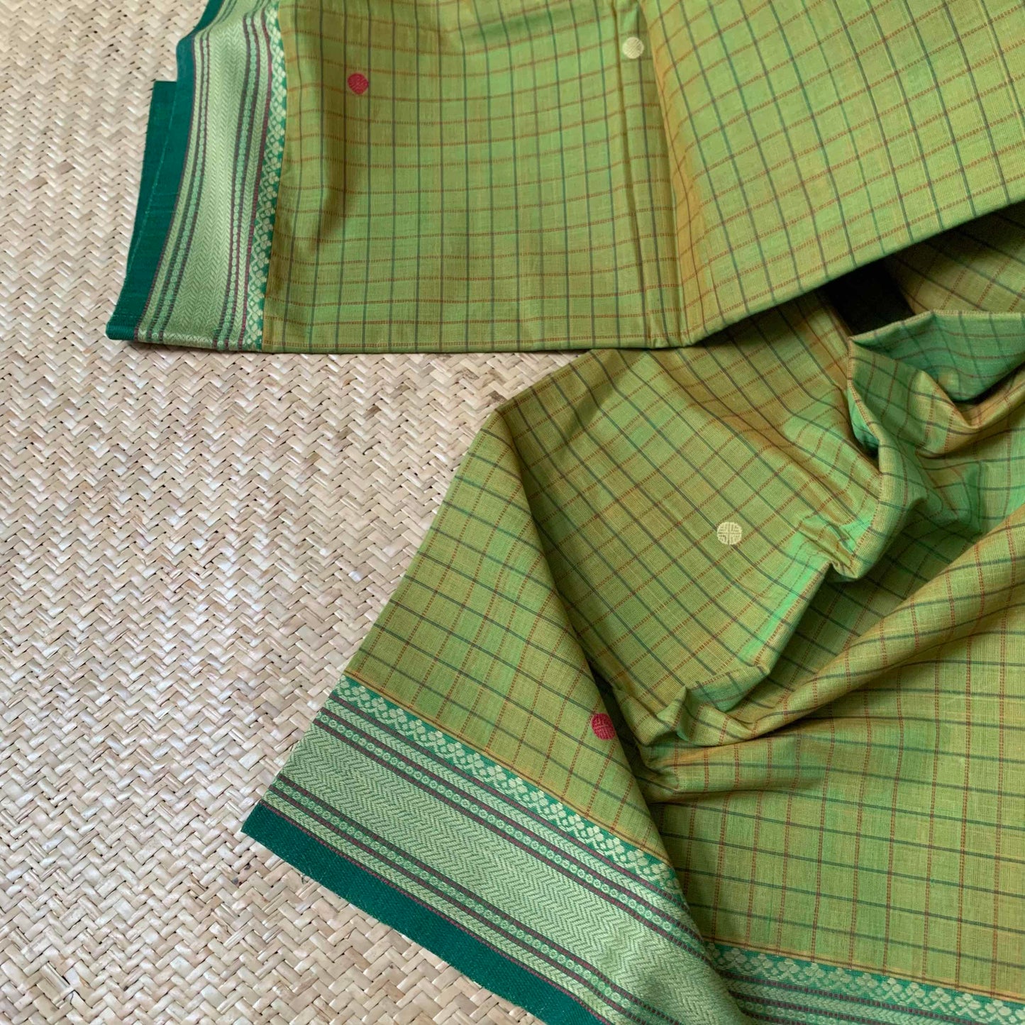 Kanchipuram Cotton Saree, Green Saree