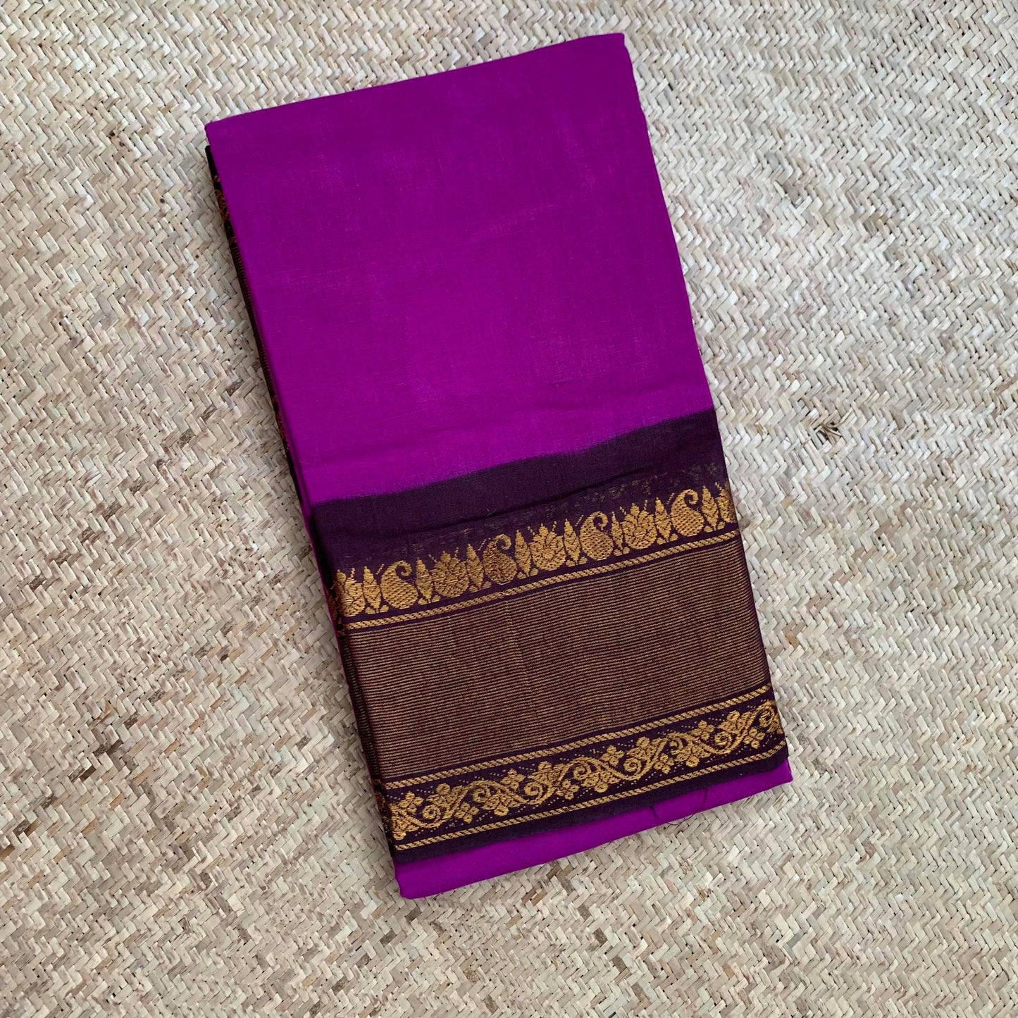 Purple Saree With Brown (Arakku) Border Zari Getti Pettu Zari Border, Clamp dyed (Kattu sayam).