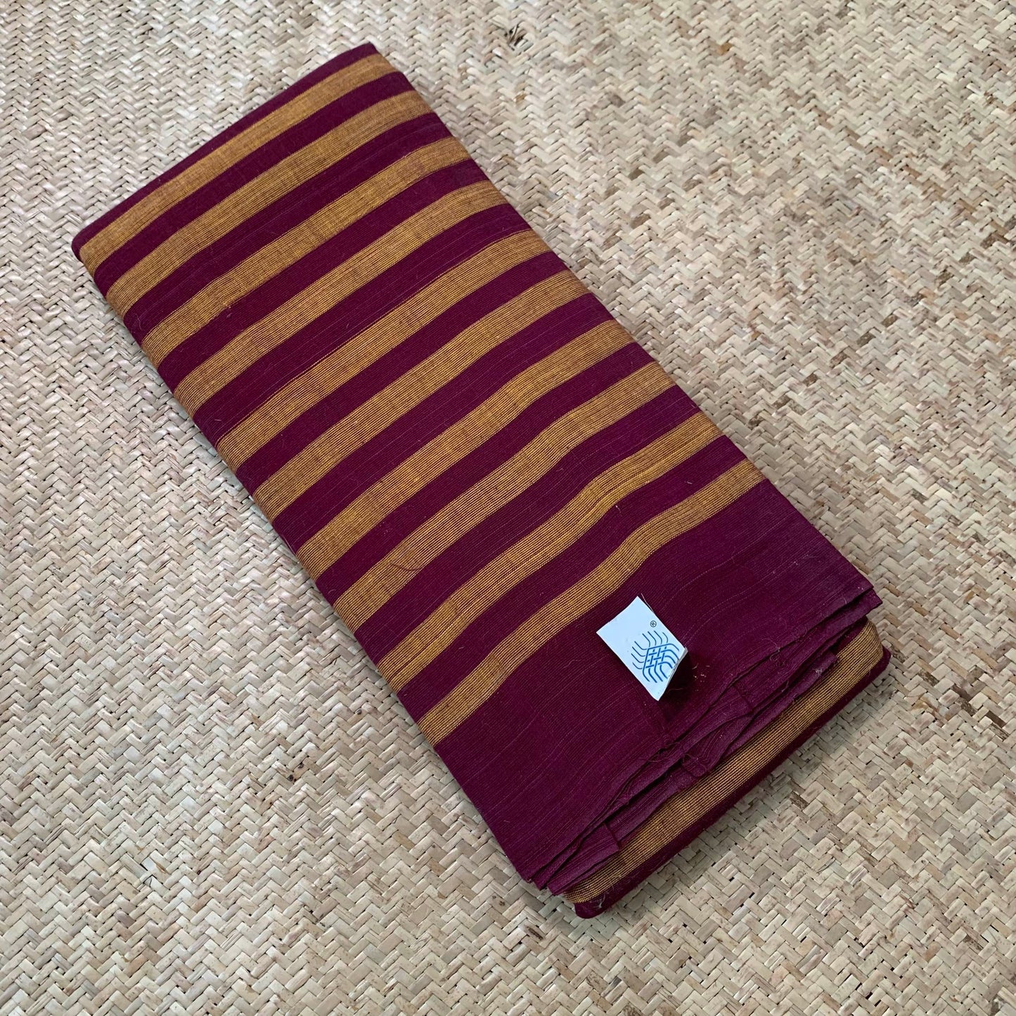 Maroon with Mustard Stripes, Hand Woven Daily Use Cotton Saree
