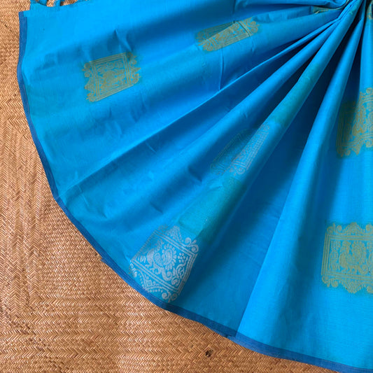 Coimbatore cotton with big motifs, Sky blue