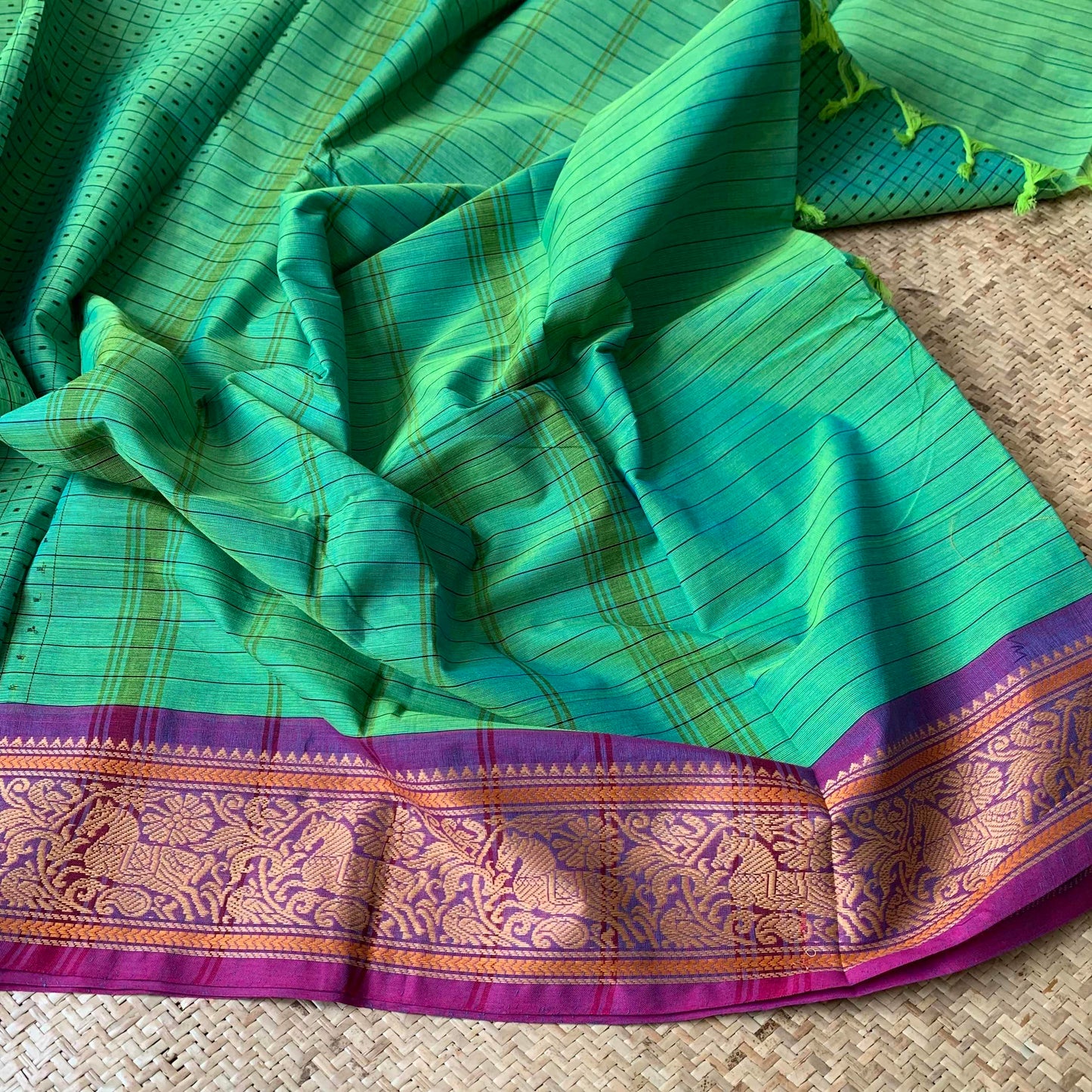 Lakshadeepam cotton saree, Aqua