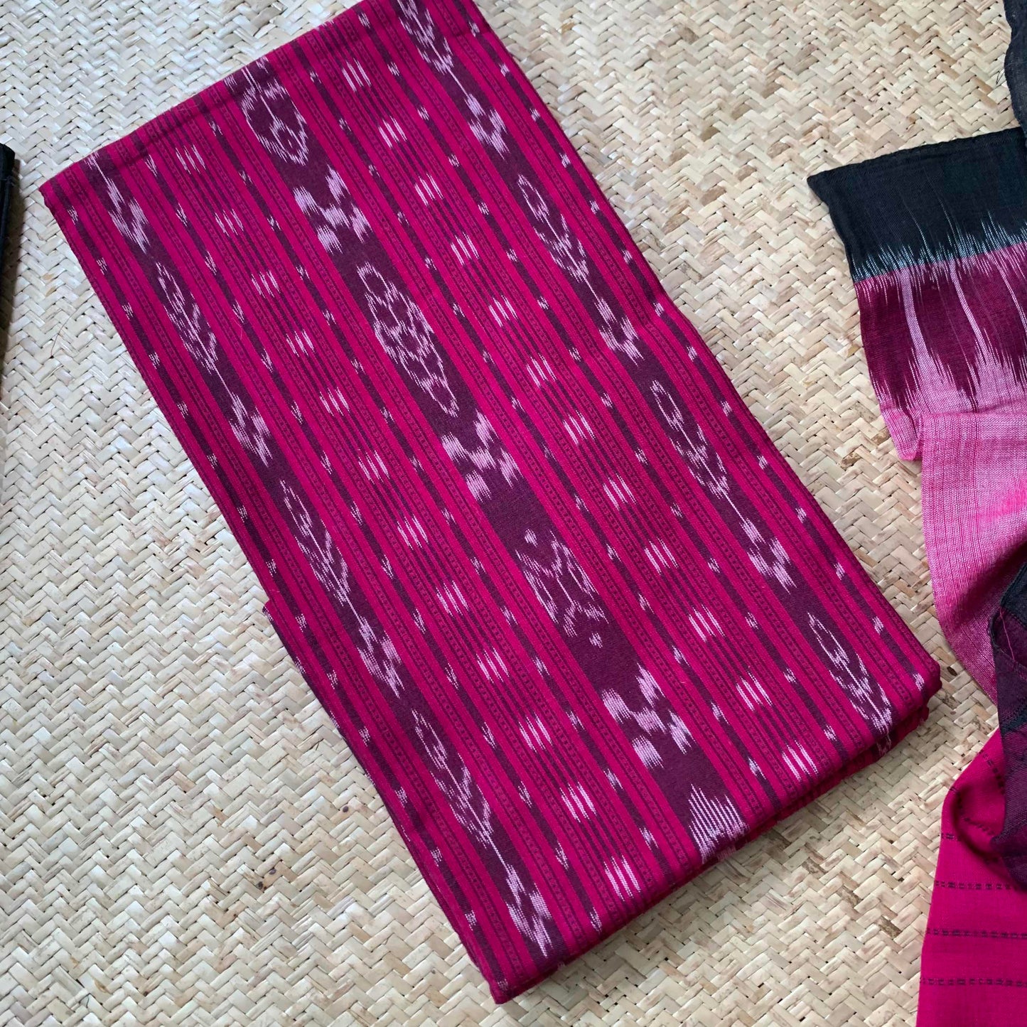 Magenta Pink With Black Handwoven Sambalpuri Ikkat Cotton Salwar Suite Material