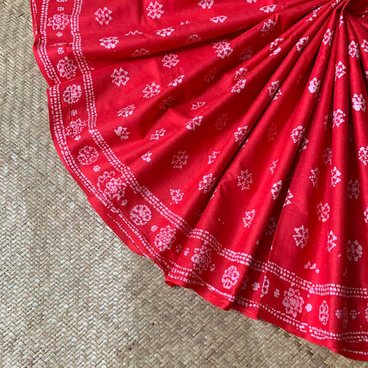 Solid Red Wax printed, Mercerized sungudi