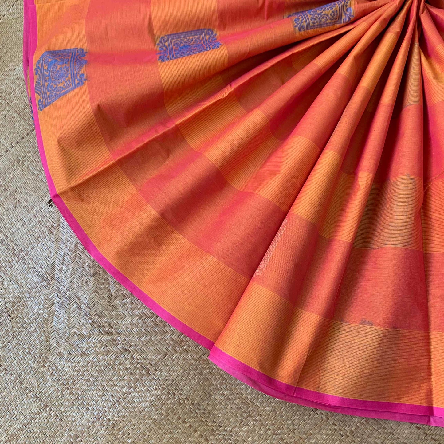 Coimbatore cotton with big motifs, orange
