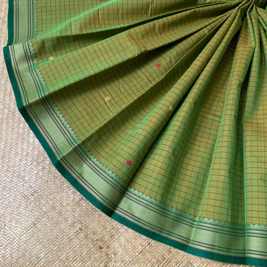 Kanchipuram Cotton Saree, Green Saree