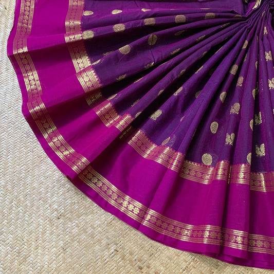 Purple Saree with Purple Border, Mayil Chakkaram Butta, Kanchipuram Cotton Saree