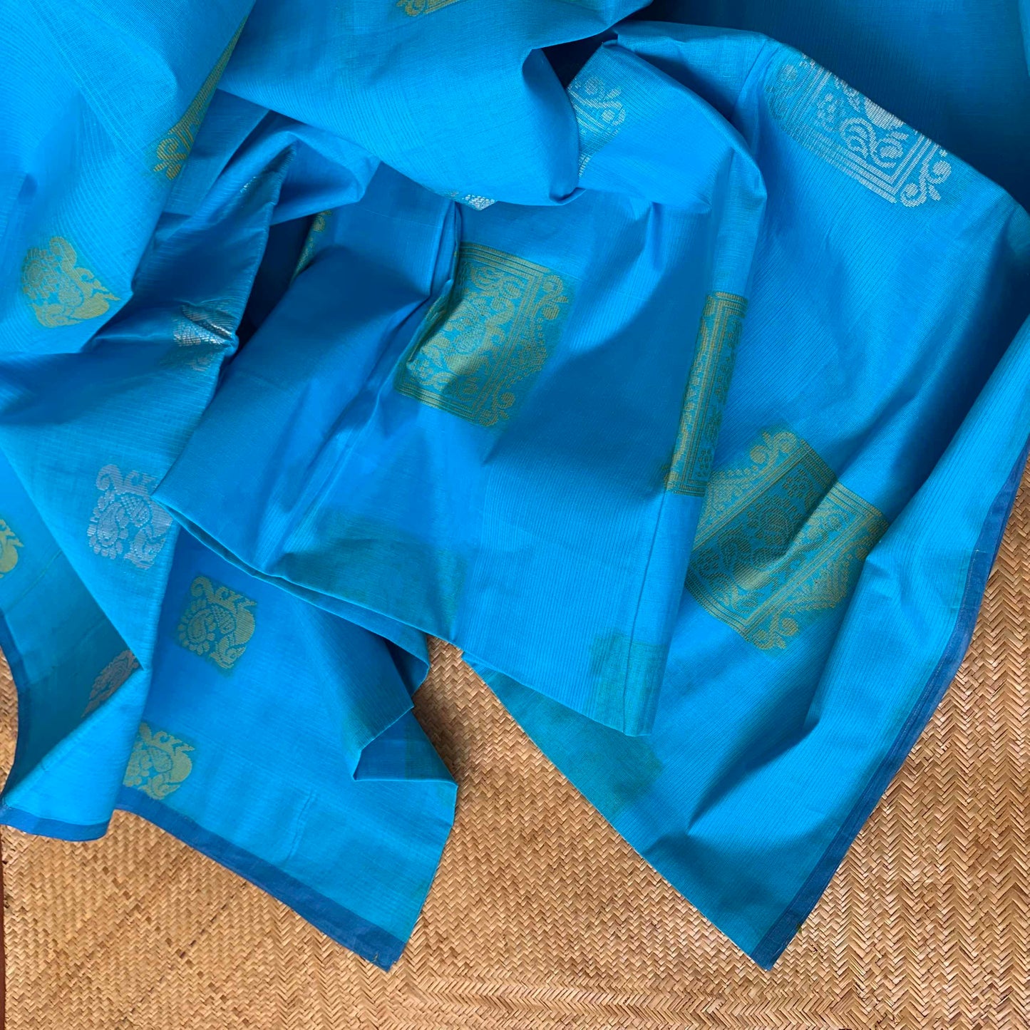 Coimbatore cotton with big motifs, Sky blue