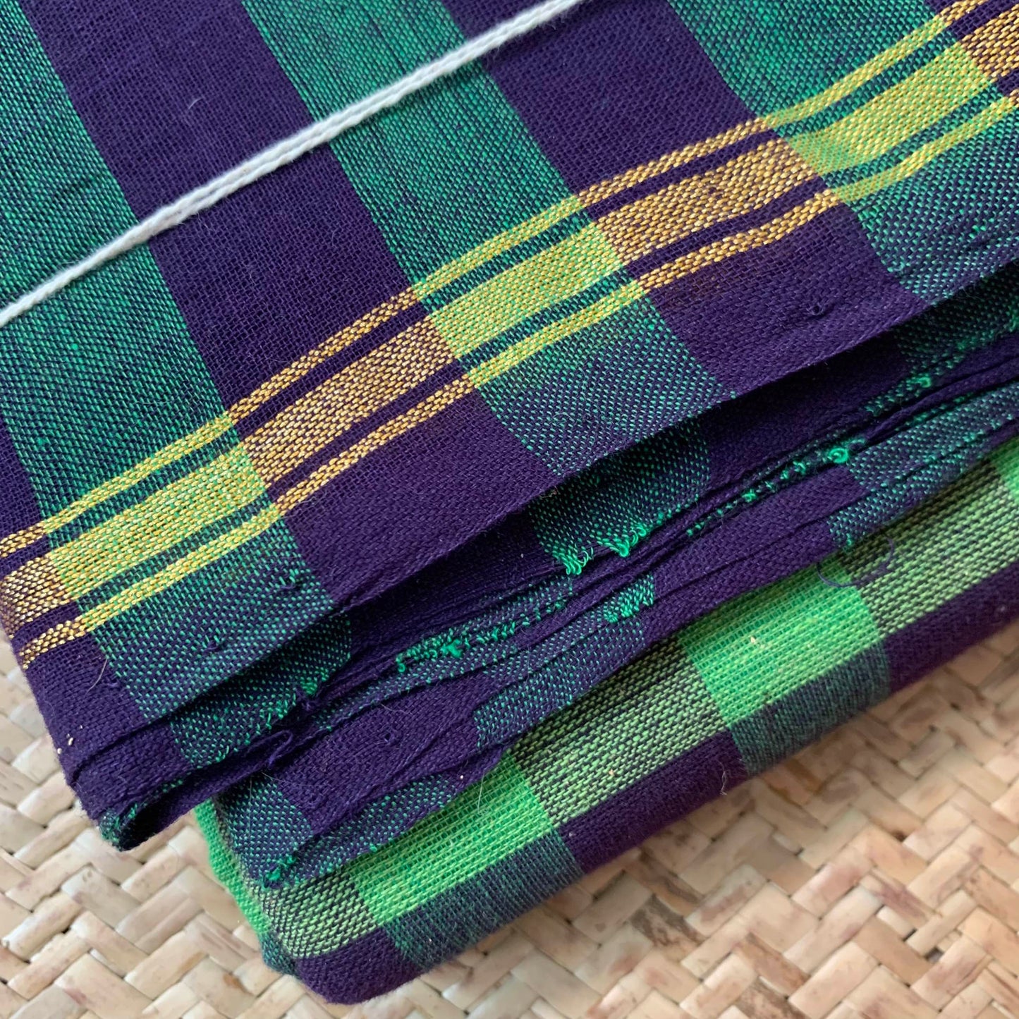 Green with Blue Checks, Hand Woven Daily Use Cotton Saree